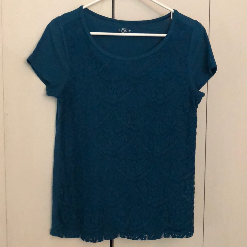 LOFT Lace Front Teal Tee Shirt